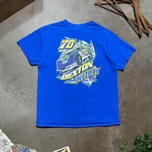 Vintage Y2K Racing Tee Shirt Mens Large Double Sided Blue Yellow AOP NASCAR